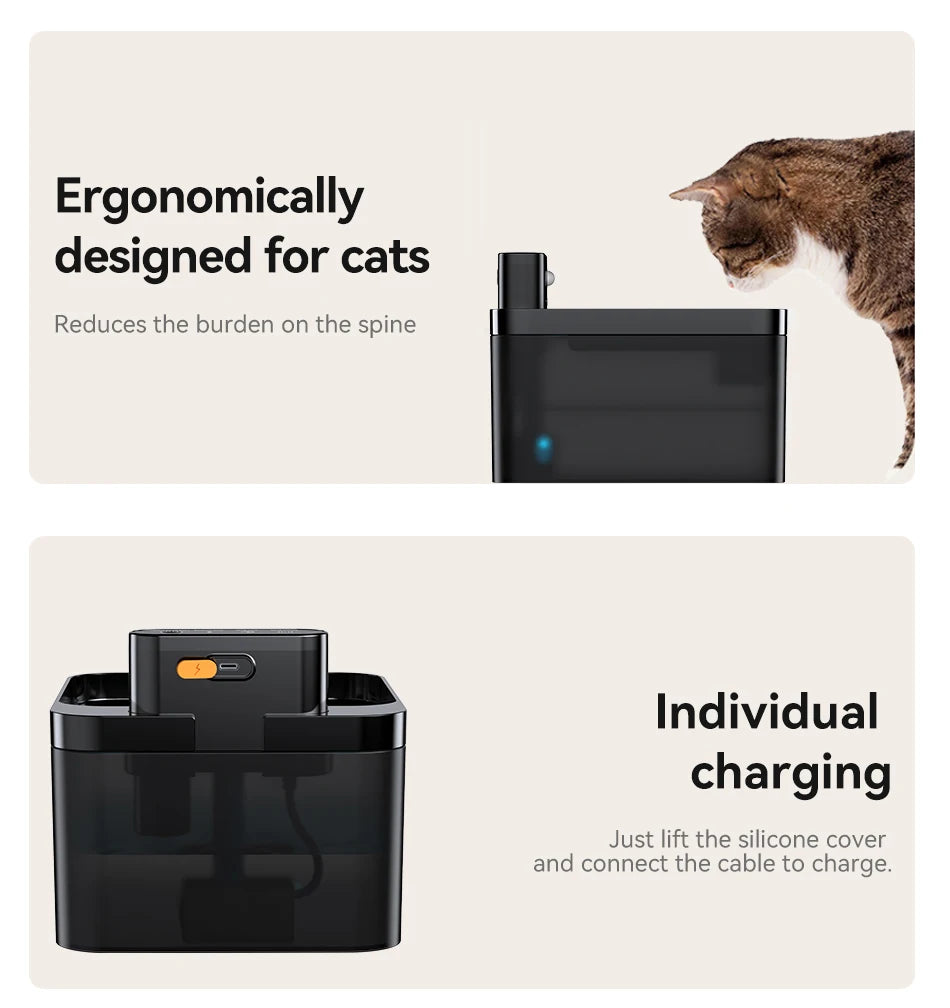 Fuente de agua automática inalámbrica para gatos ROJECO, 2600 mAh, dispensador de agua para mascotas, sensor infrarrojo, bebedero inteligente para mascotas