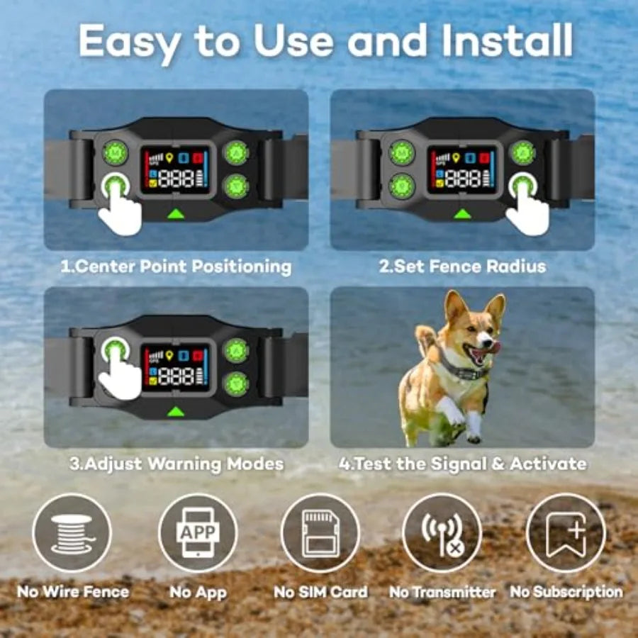 Valla inalámbrica GPS para perros, collar eléctrico recargable con 3 modos de entrenamiento, radio de 25 a 999 yardas, impermeable IPX7, invisible para mascotas.