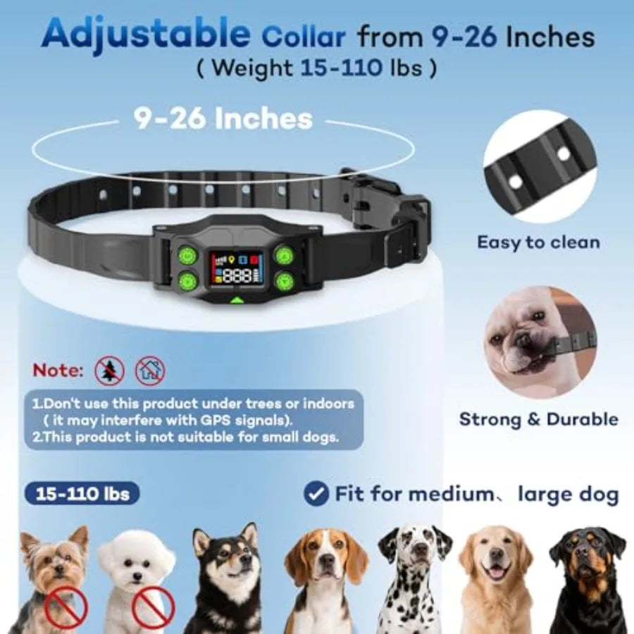 Valla inalámbrica GPS para perros, collar eléctrico recargable con 3 modos de entrenamiento, radio de 25 a 999 yardas, impermeable IPX7, invisible para mascotas.