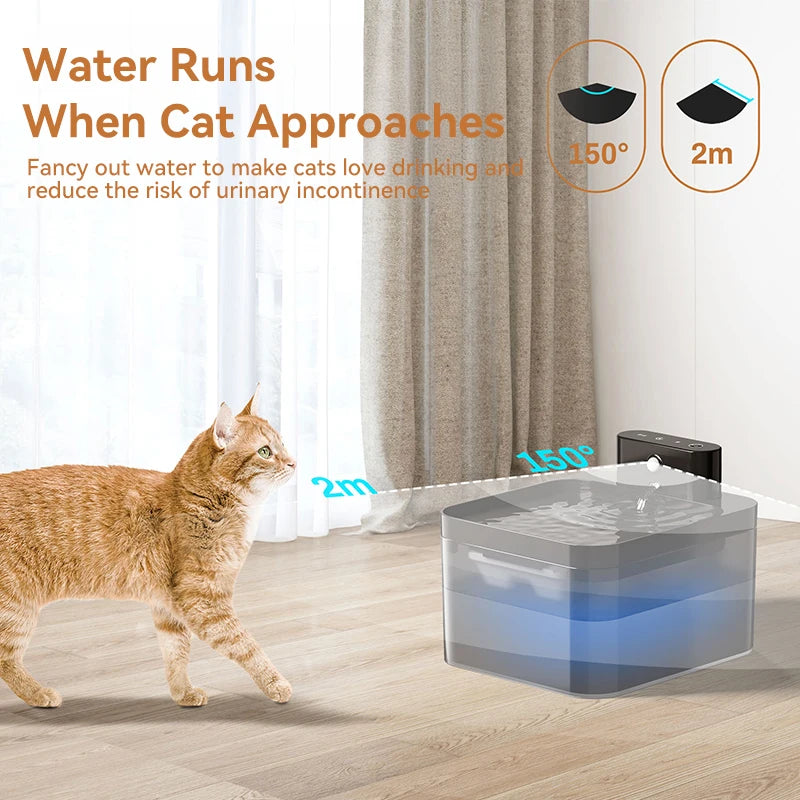 Fuente de agua automática inalámbrica para gatos ROJECO, 2600 mAh, dispensador de agua para mascotas, sensor infrarrojo, bebedero inteligente para mascotas