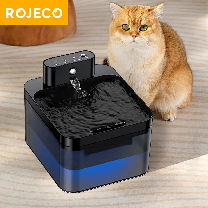 Fuente de agua automática inalámbrica para gatos ROJECO, 2600 mAh, dispensador de agua para mascotas, sensor infrarrojo, bebedero inteligente para mascotas
