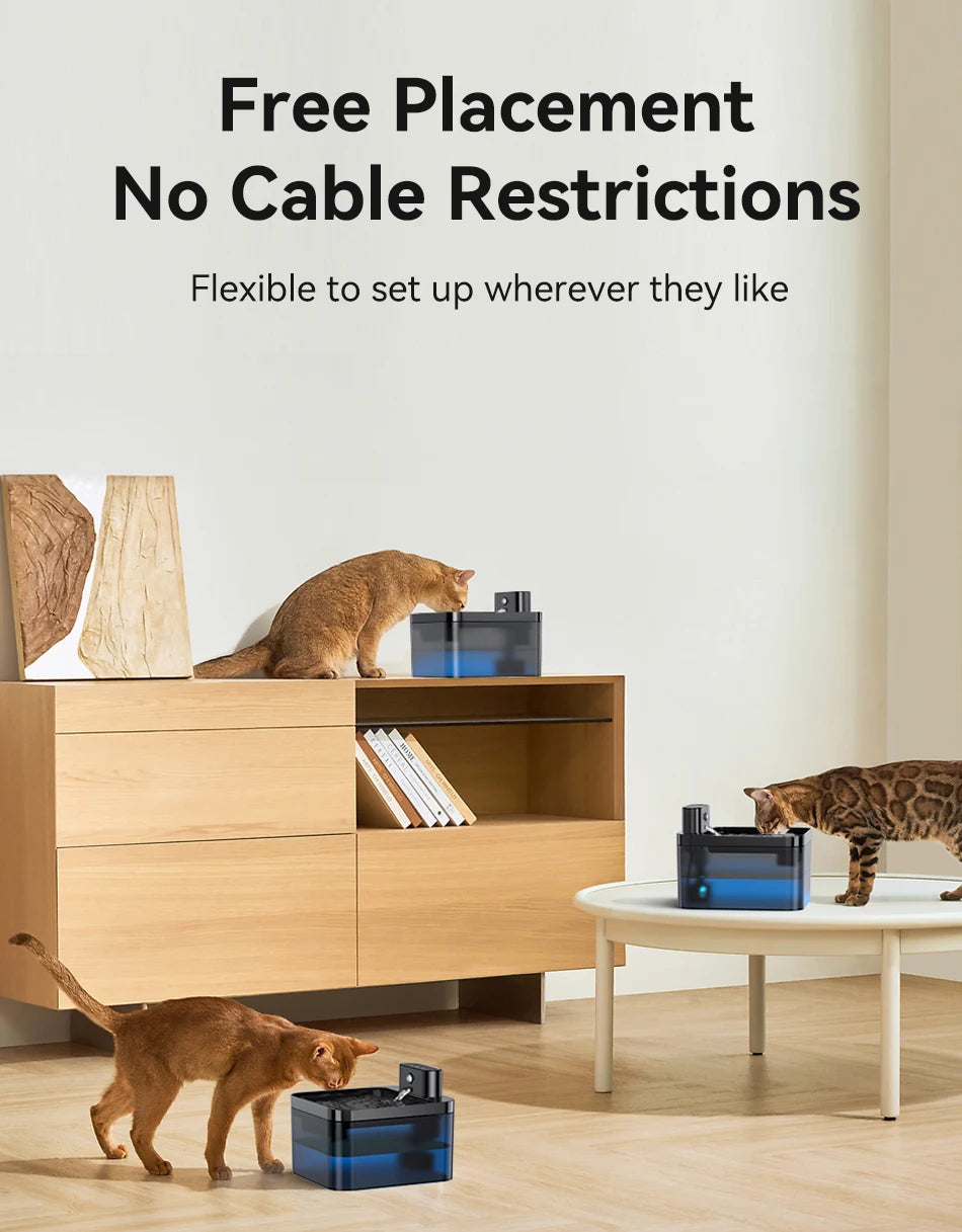 Fuente de agua automática inalámbrica para gatos ROJECO, 2600 mAh, dispensador de agua para mascotas, sensor infrarrojo, bebedero inteligente para mascotas