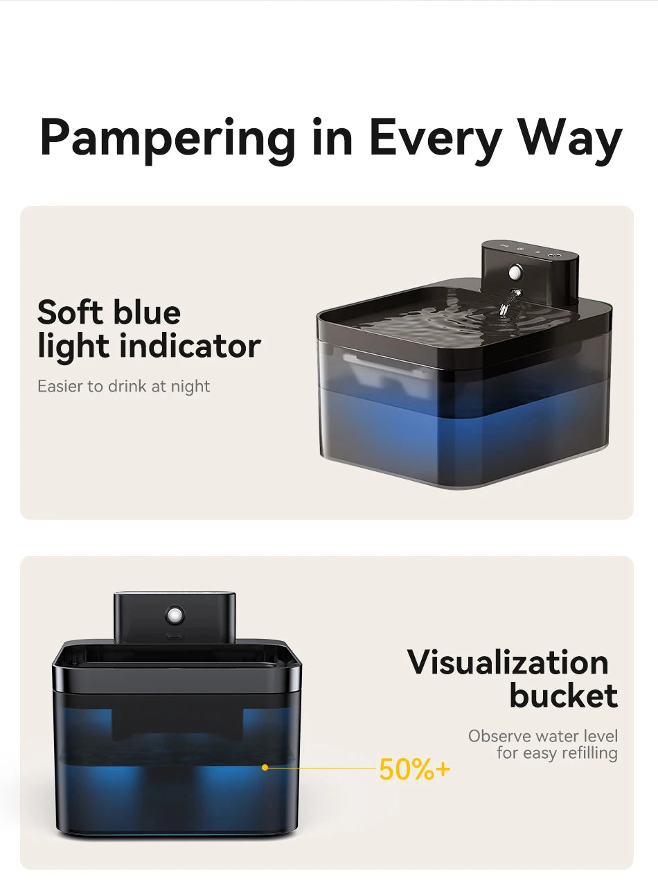 Fuente de agua automática inalámbrica para gatos ROJECO, 2600 mAh, dispensador de agua para mascotas, sensor infrarrojo, bebedero inteligente para mascotas