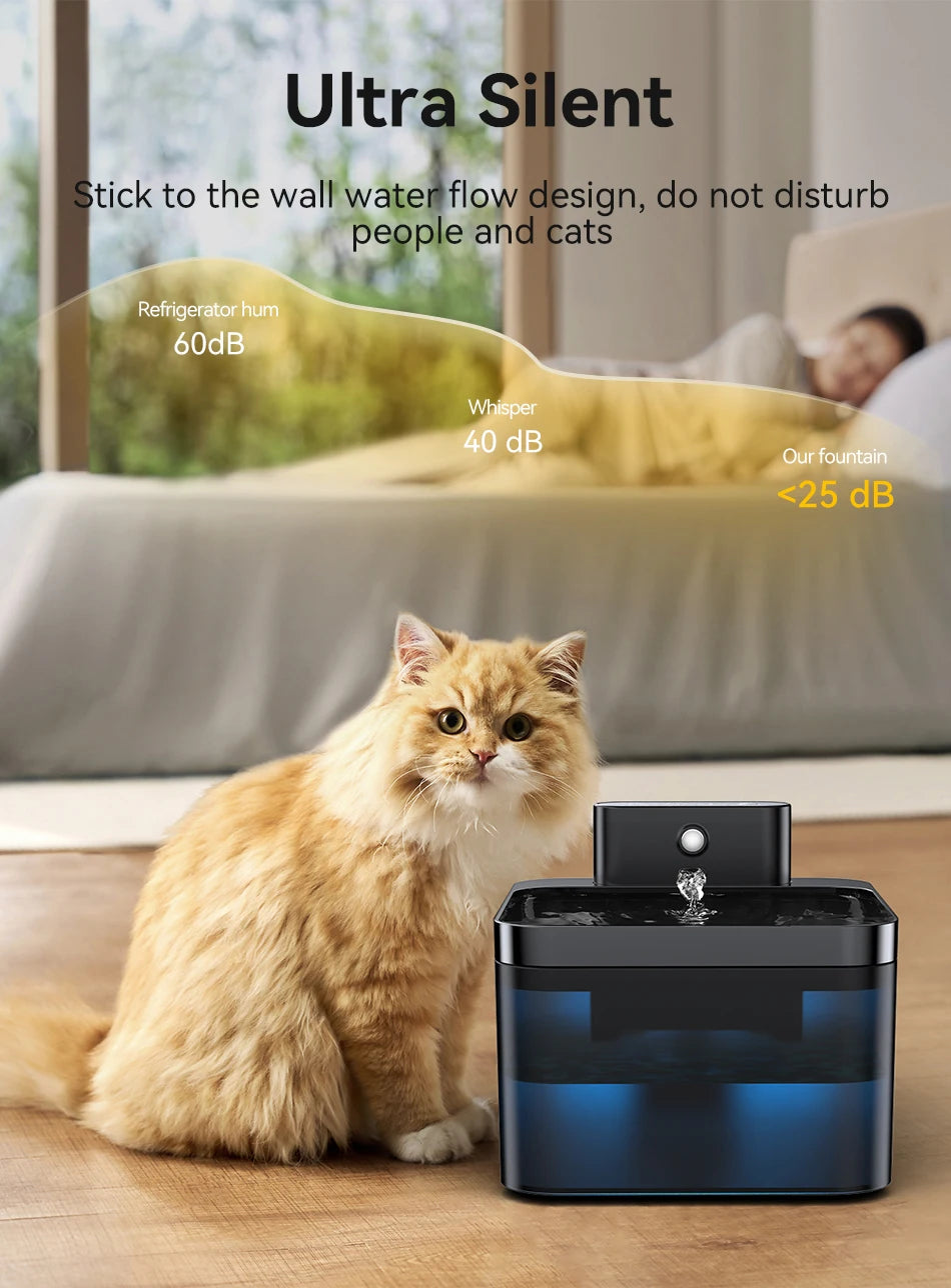 Fuente de agua automática inalámbrica para gatos ROJECO, 2600 mAh, dispensador de agua para mascotas, sensor infrarrojo, bebedero inteligente para mascotas