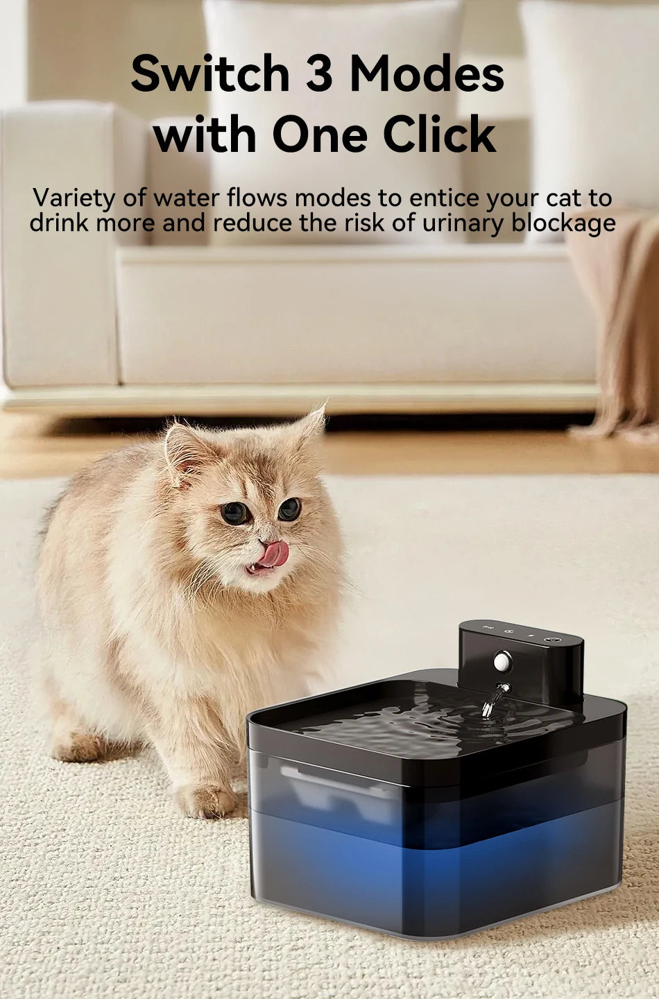 Fuente de agua automática inalámbrica para gatos ROJECO, 2600 mAh, dispensador de agua para mascotas, sensor infrarrojo, bebedero inteligente para mascotas